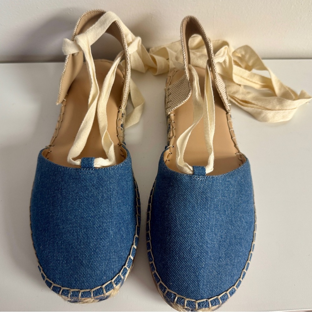 NEW Loft Chambray Lace Up Flat Espadrilles